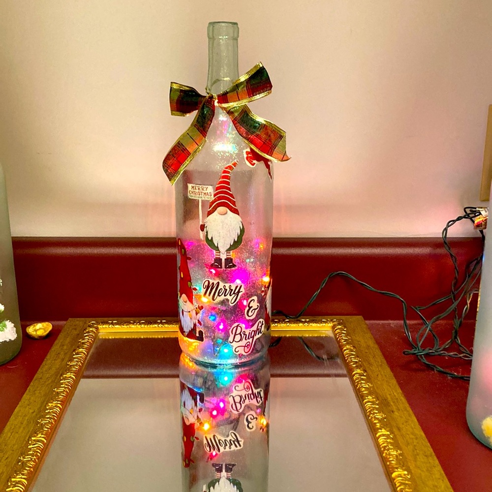 Handmade Christmas Wine bottle with lights